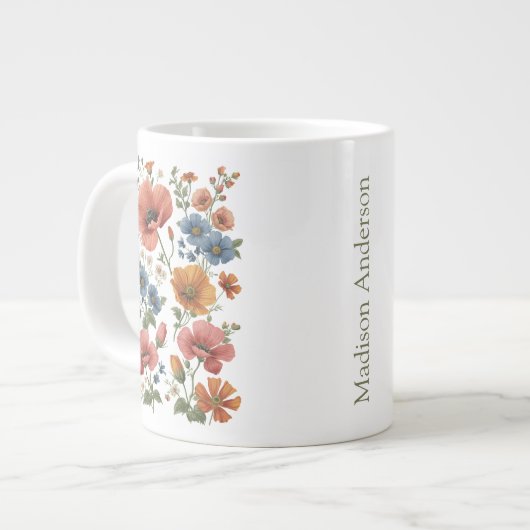 Personalized Vintage Botanical Poppies ジャンボコーヒーマグカップ (正面左)