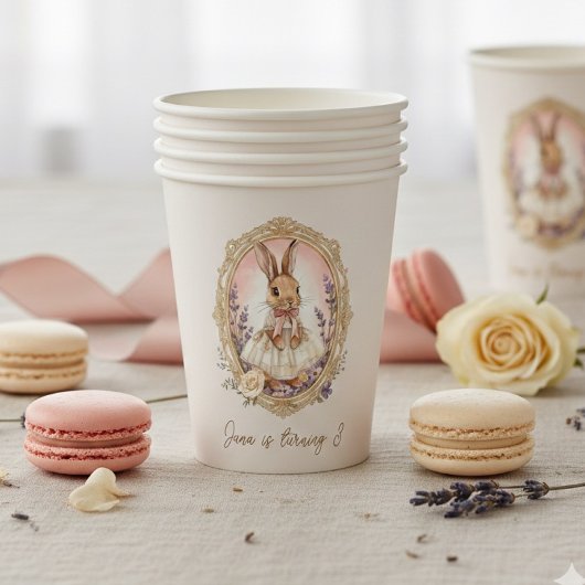 Personalized Vintage Bunny Birthday  紙コップ