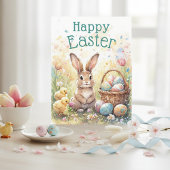 Personalized Vintage Bunny Chicks And Easter Eggs ポストカード