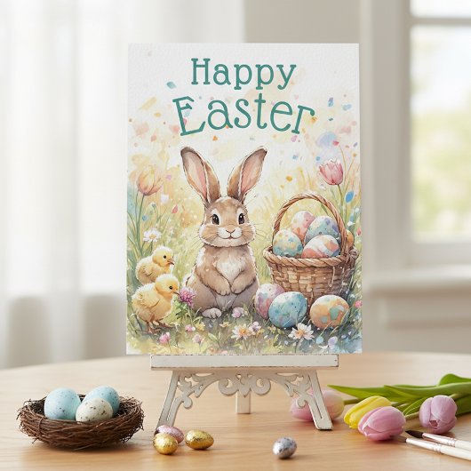 Personalized Vintage Bunny Chicks And Easter Eggs ポストカード