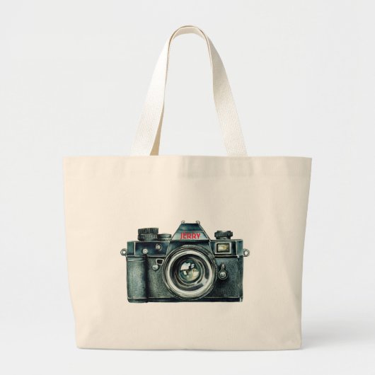 Personalized Vintage Camera Tote Bag ラージトートバッグ (正面)