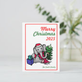 Personalized Vintage Cartoon Christmas Elephant シーズンポストカード (スタンド正面)