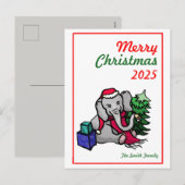 Personalized Vintage Cartoon Christmas Elephant シーズンポストカード (正面/裏面)