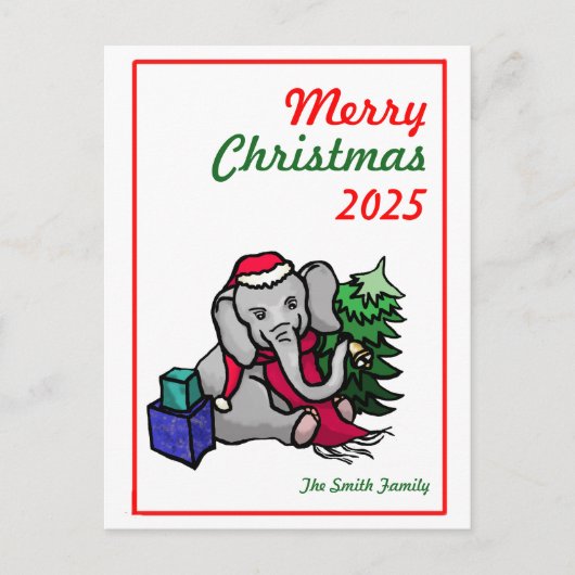 Personalized Vintage Cartoon Christmas Elephant シーズンポストカード (正面)