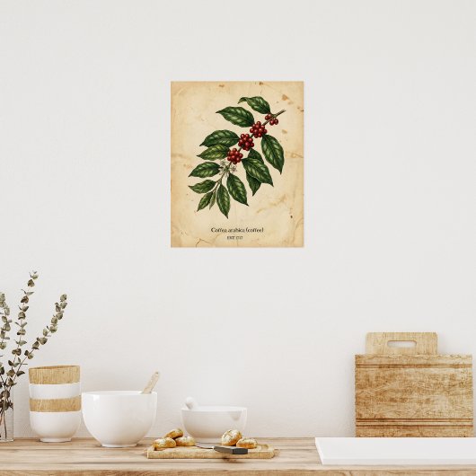 Personalized Vintage Coffee Plant Botanical ポスター (キッチン)