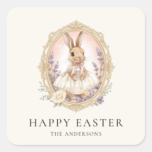 Personalized Vintage Easter Bunny Custom スクエアシール (正面)