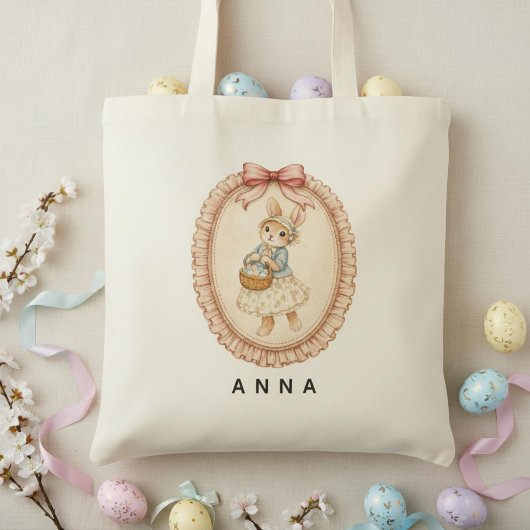 Personalized Vintage Easter Bunny Pastel Rabbit  トートバッグ