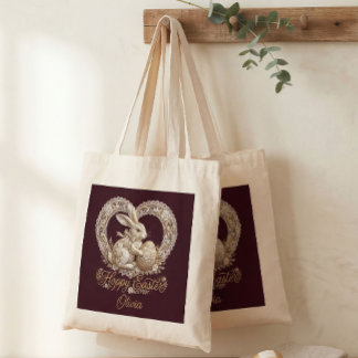 Personalized Vintage Easter Bunny Tote Bag  トートバッグ