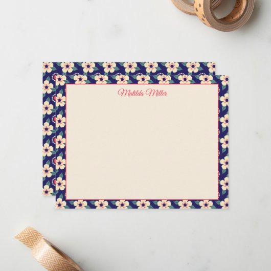 Personalized Vintage Floral Note Card ノートカード (正面/裏面インサイチュ)