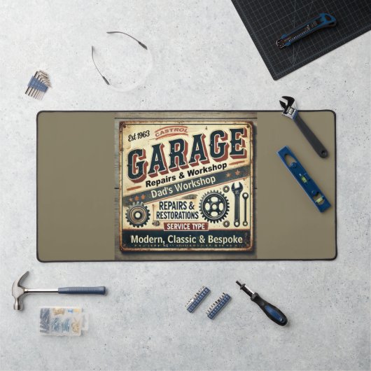 Personalized Vintage Garage Desk Mat  デスクマット (ワークステーション)