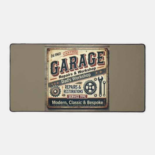 Personalized Vintage Garage Desk Mat デスクマット (正面)