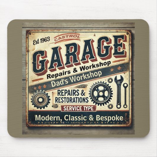 Personalized Vintage Garage Mousepad マウスパッド (正面)