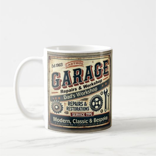 Personalized Vintage Garage Mug コーヒーマグカップ (左)