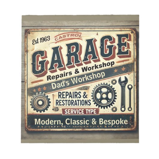 Personalized Vintage Garage Notepad ノートパッド (正面)