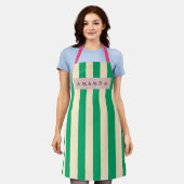 Personalized Vintage Green and Cream Stripe エプロン (着用した状態)