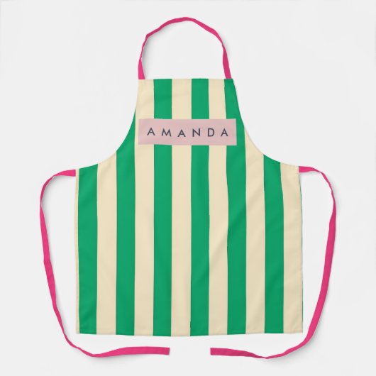 Personalized Vintage Green and Cream Stripe エプロン (正面)
