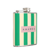 Personalized Vintage Green and Cream Stripe フラスク (右)