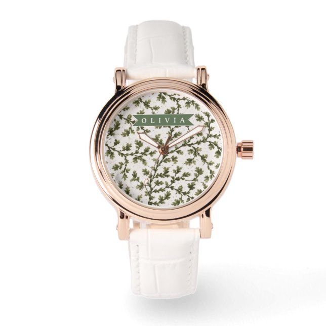 Personalized Vintage Green Garden Botanical Rustic 腕時計 (正面)