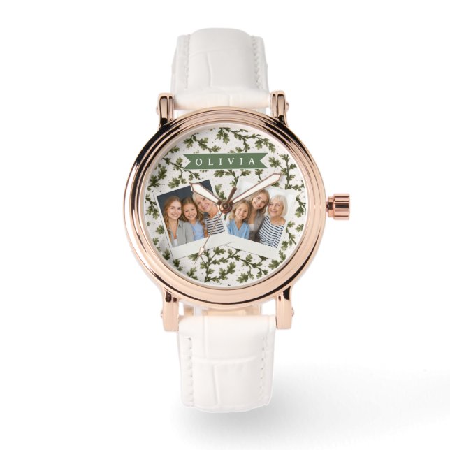 Personalized Vintage Green Garden Botanical Rustic 腕時計 (正面)