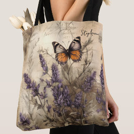 Personalized Vintage Lavender Butterfly Art トートバッグ