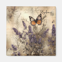 Personalized Vintage Lavender Butterfly Art マグネット