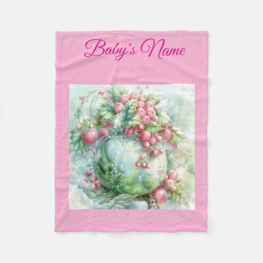 Personalized Vintage Pink Christmas Baby Blanket  フリースブランケット (正面)