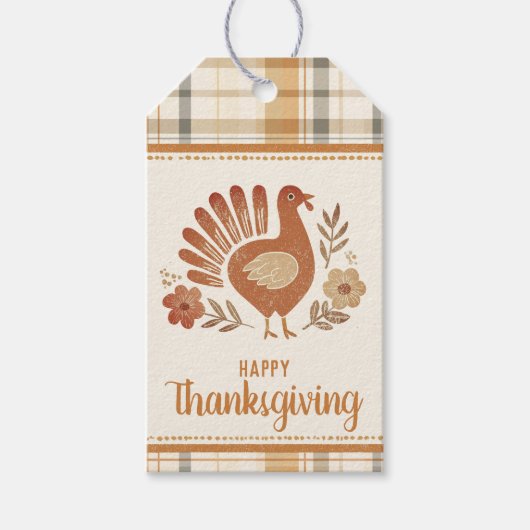 Personalized Vintage Plaid Thanksgiving ギフトタグ (正面)