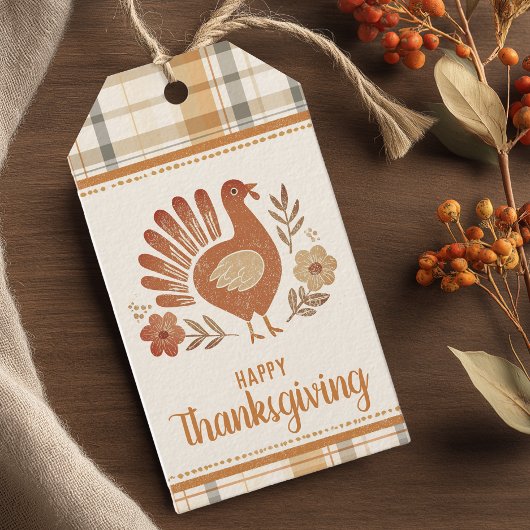 Personalized Vintage Plaid Thanksgiving ギフトタグ