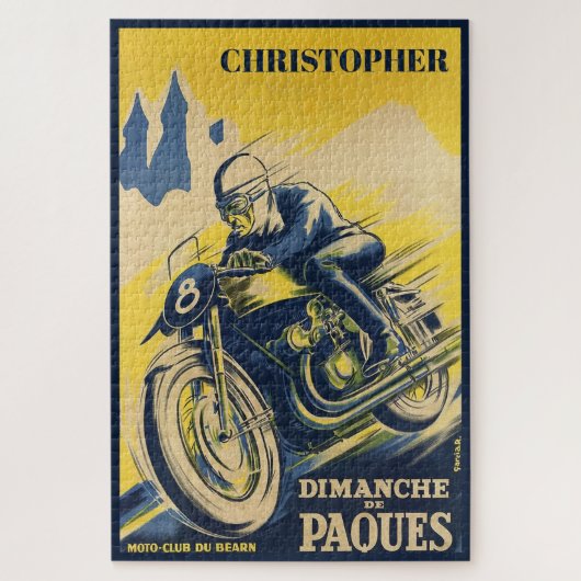 Personalized Vintage Retro Motorcycle Racing Art ジグソーパズル (縦)