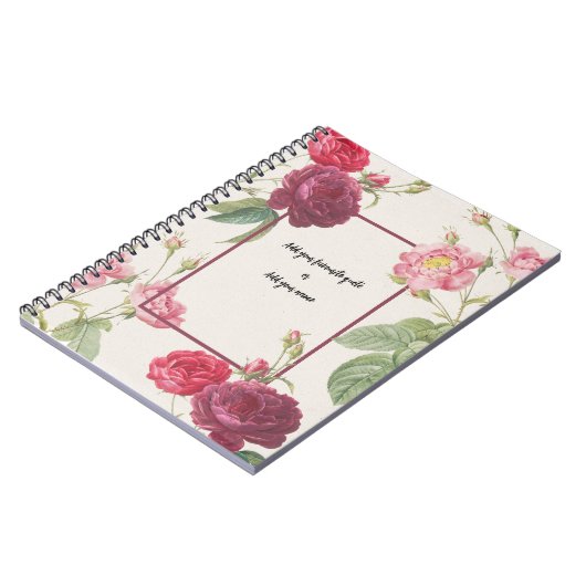 Personalized Vintage Rose Flower Notebook ノートブック (左側)