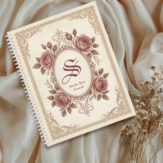 Personalized Vintage Rose Monogram Notebook ノートブック