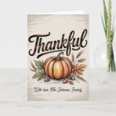 Personalized Vintage Rustic Thankful Pumpkin カード (正面)