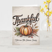 Personalized Vintage Rustic Thankful Pumpkin カード (黄色い花)
