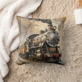 Personalized Vintage Steam Train Retro Travel クッション