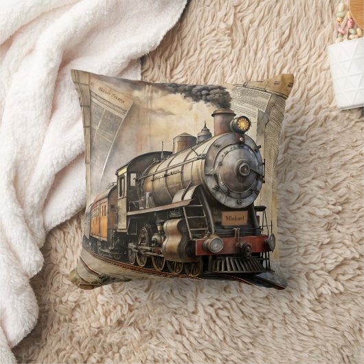 Personalized Vintage Steam Train Retro Travel クッション (ブランケット)