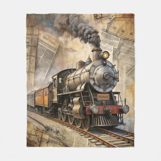 Personalized Vintage Steam Train Retro Travel フリースブランケット