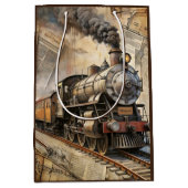 Personalized Vintage Steam Train | Train Gift ミディアムペーパーバッグ (正面)