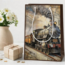 Personalized Vintage Steam Train | Train Gift ミディアムペーパーバッグ