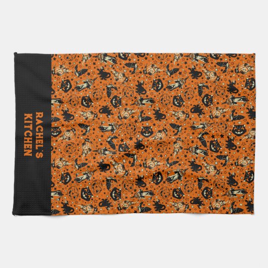 Personalized Vintage Style Halloween キッチンタオル (横)