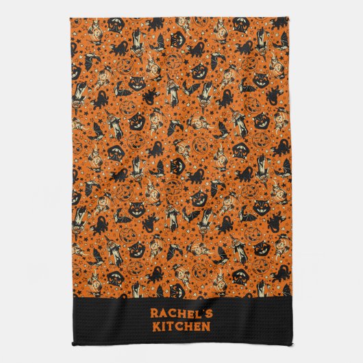 Personalized Vintage Style Halloween キッチンタオル (縦)
