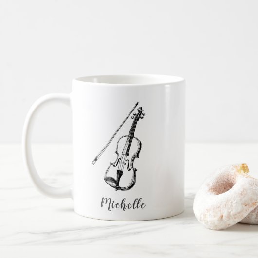 Personalized Vintage Violin musical コーヒーマグカップ (ドーナツ)