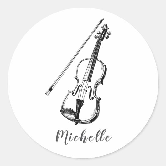 Personalized Vintage Violin musical ラウンドシール (正面)