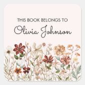 Personalized Vintage Wildflower Floral Bookplate スクエアシール (正面)