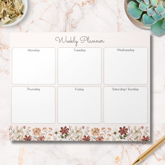 Personalized Vintage Wildflower Weekly Planner ノートパッド
