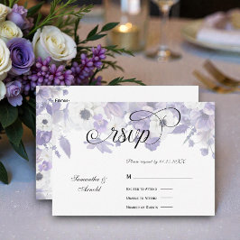 Personalized Violet Purple Flowers Wedding 出欠カード