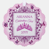 Personalized Violet Tiara & Butterflies Keepsake オーナメントカード (正面)