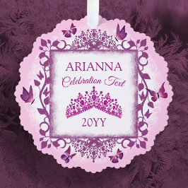 Personalized Violet Tiara & Butterflies Keepsake オーナメントカード