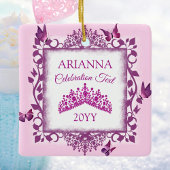 Personalized Violet Tiara & Butterflies Keepsake セラミックオーナメント