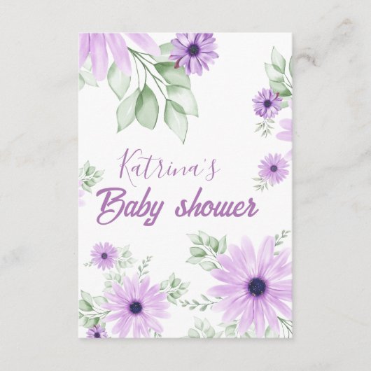 Personalized Violet Watercolor Flowers Baby Shower エンクロージャーカード (正面)