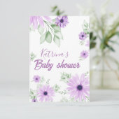 Personalized Violet Watercolor Flowers Baby Shower エンクロージャーカード (スタンド正面)